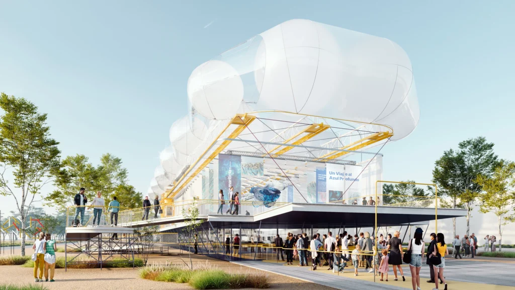 Spain Pavilion recycled fishing-net exterior Expo 2025